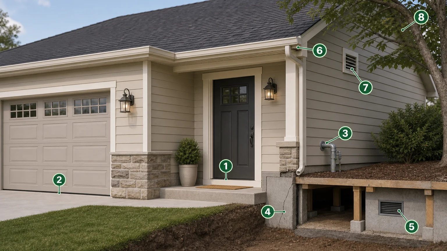 Diagram showing common mouse and rat entry points around a home.